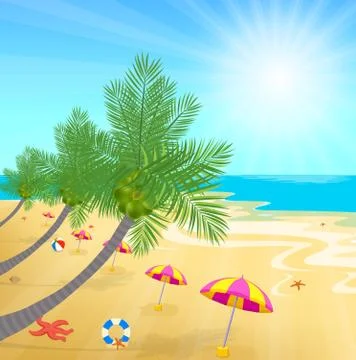 Time summer enjoy with coconuts on the beach and sunshine Stock Illustration