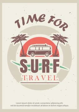 Time for surf vector retro poster design template Stock Illustration