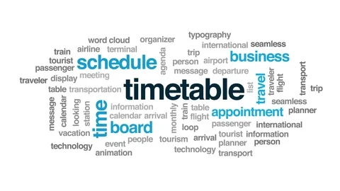 Time table animated word cloud. Kinetic typography. Stock Footage 107397975