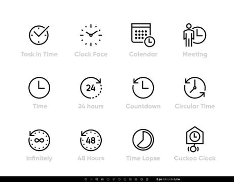Time, Task, Clock, Calendar, Meeting, 24 hours, Lapse icon set editable line Illustrazione stock