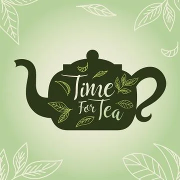 Time for tea with pot and leaves vector design Stock Illustration