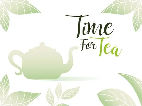 Time for tea with pot in leaves frame vector design Stock Illustration