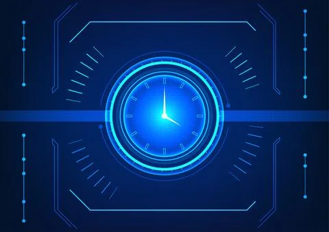 Time technology The clock is in the center surrounded by circles and elemen.. Illustration