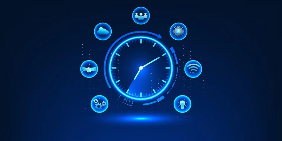 Time technology Clock combined with the technology cycle represents the sys.. Stockillustratie