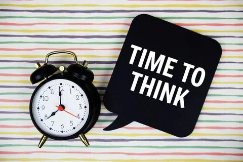 Time to Think text on speech bubble with alarm clock on colorful stripes ba.. Stock Photos