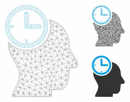 Time Thinking Head Vector Mesh Network Model and Triangle Mosaic Icon イラスト素材