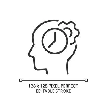 Time for thinking process pixel perfect linear icon Stock Illustration