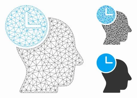 Time Thinking Vector Mesh Wire Frame Model and Triangle Mosaic Icon イラスト素材