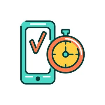 Time tracker mobile application in smartphone color line icon. Pictogram for  Stock Illustration