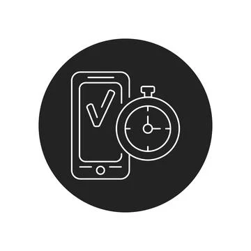Time tracker mobile application in smartphone black glyph icon. Pictogram for Stock Illustration