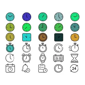 Time Tracking and Clock Line Icon Set Stock Illustration