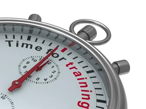 Time for training. Stopwatch on white background. Isolated 3D illustration 库存插图