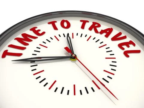 Time to travel. Clock with text 库存插图
