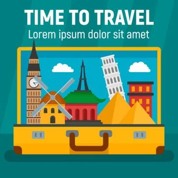 Time to travel concept background, flat style Illustrazione stock