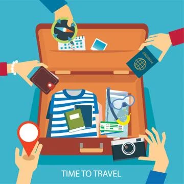 Time to travel concept flat design Stock Illustration