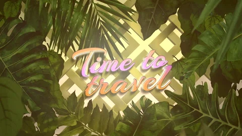 Time To Travel on geometric pattern with tropical leafs of palms Stock Footage 199096521