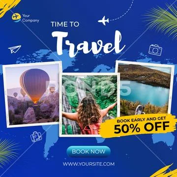 Time to travel hot air balloon beach and jungle adventure 50 off PSD Template