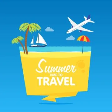 Time to travel, summer vacation, Vector flat background and objects illustr.. Stockillustratie