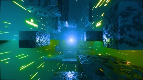 Time travel through flying glowing bricks and futuristic tunnel,looped animation Stock Footage 324512128