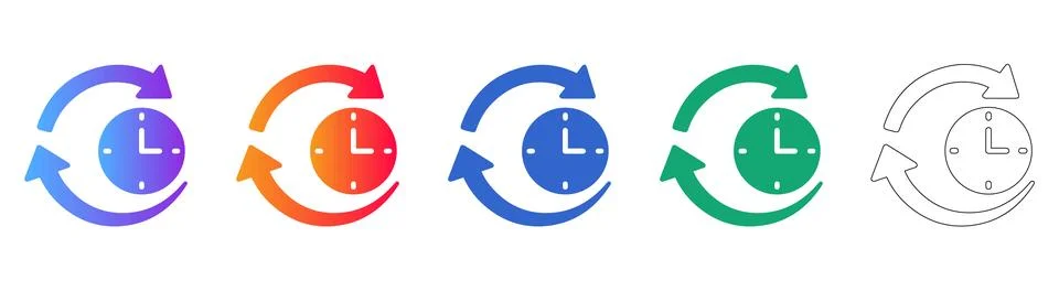 Time Update and Clock Icons Collection Stock Illustration