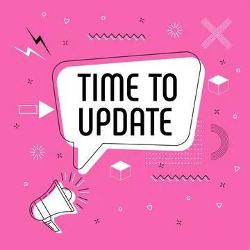 Time to update bubble vector on bright pink background. Comic speech bubble. Illustrazione stock