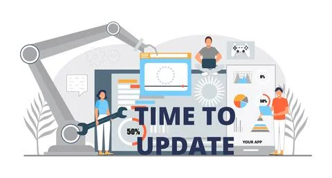 Time to update concept vector. App, websute with loading sign. Stock Illustration