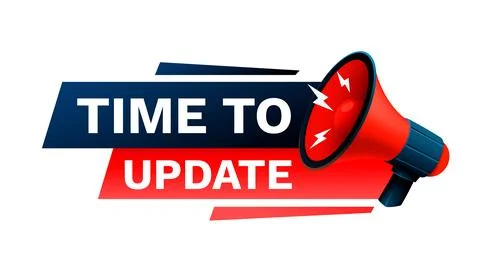 Time to update message, megaphone announces news, banner service. Vector 스톡 일러스트