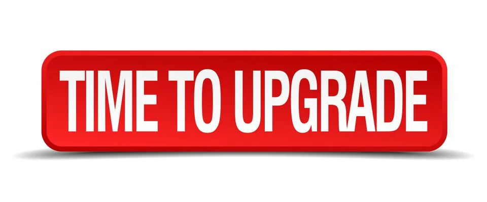 Time to upgrade red 3d square button isolated on white Stockillustratie