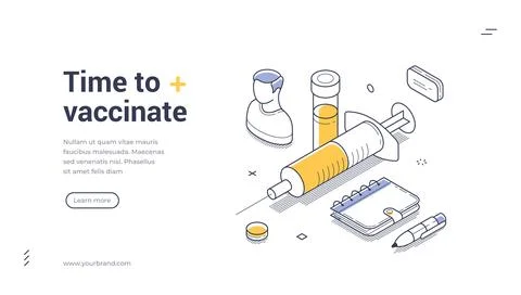 Time To Vaccinate Immunization Program Isometric Banner Vector Illustration Illustrazione stock