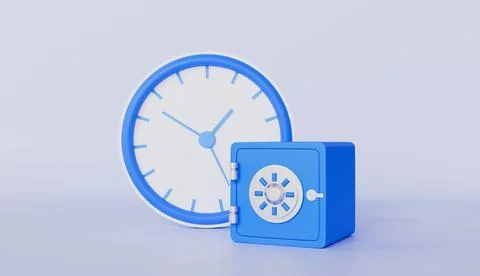 Time value of money with clock and safe box, Time management concept Stock Illustration