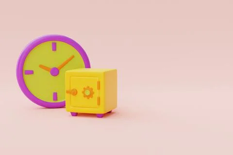 Time value of money concept with clock and safe box, time management, long te Stock Illustration