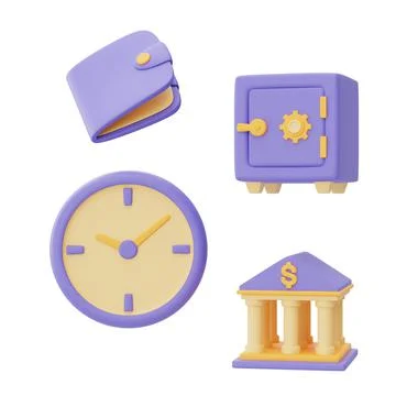 Time value of money concept with clock,wallet,safe box and bank building,time Ilustración de archivo