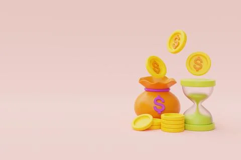 Time value of money concept with hourglass and coin stacks, time management,  Stock Illustration