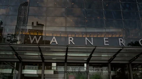 Time Warner Center in NYC, tilting up from sign to skyscrapers, towers Stock Footage 51685494