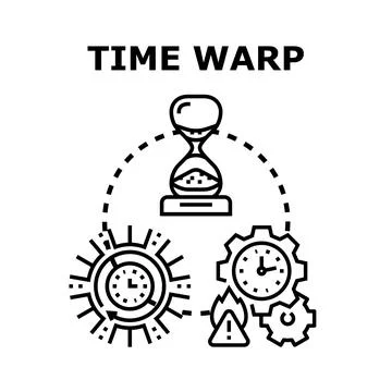 Time warp concept featuring an hourglass and clocks Stock Illustration