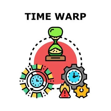 Time warp concept featuring an hourglass and clocks Stock Illustration
