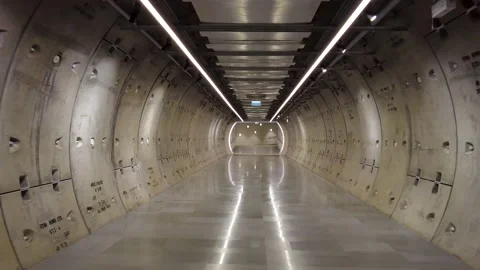 Time warp moving forward in underground walking tunnel Stock Footage 158865290