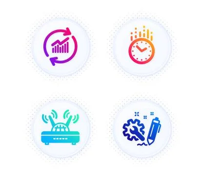 Time, Wifi and Update data icons set. Engineering sign. Clock, Internet router Stock Illustration