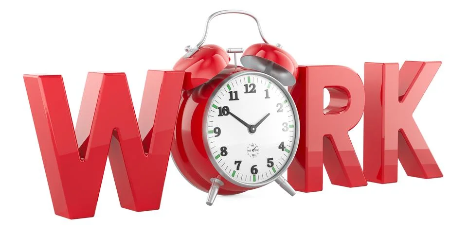 Time to work, concept. Work with alarm clock. 3D rendering Stock Illustration