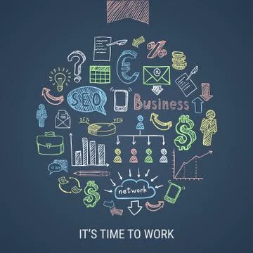 Time To Work Hand Drawn Icons Illustrazione stock