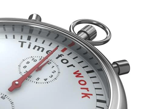 Time for work. Stopwatch on white background. Isolated 3D image Illustrazione stock