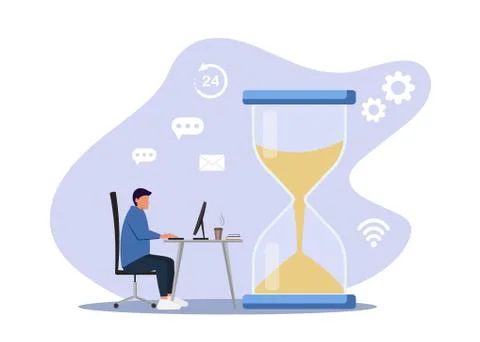 Time to work. Time-management project plan schedule. Sand clock. Flat vector Stock Illustration