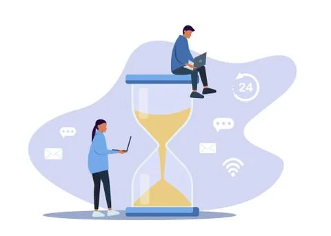 Time to work. Time-management project plan schedule. Sand clock. Flat vector Stock Illustration