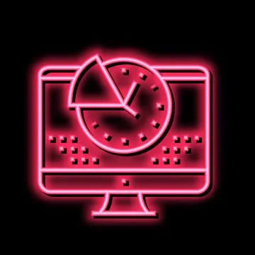 Time for working on computer neon glow icon illustration Stock Illustration