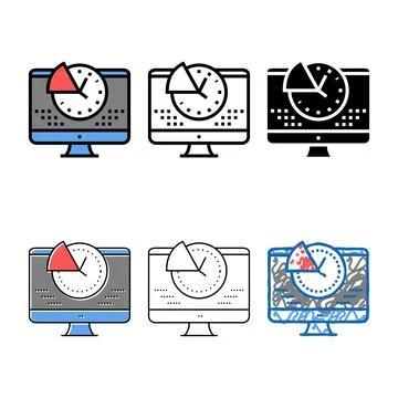 Time for working on stylized computer color icon vector Illustrazione stock