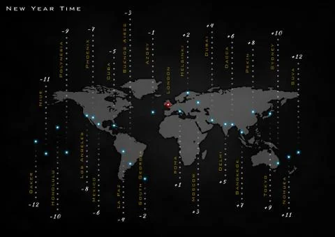 Time in the world, greenwich mean time, world map Stock Illustration