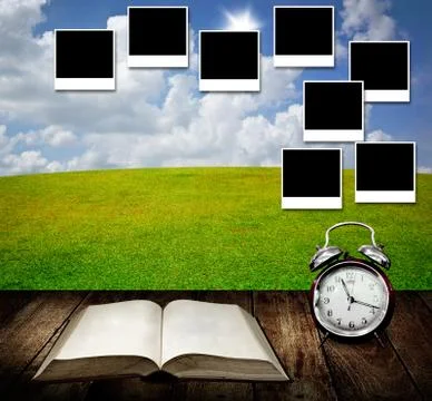 Time to write diary and capture good memories in photo frames Stock Illustration