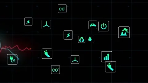 At time zero plug icon appearing icons fading and clustering as line graphs Stock Footage 319573538