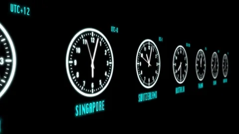 Time Zone Analog Clock By HUD Futuristic Element Concept. Stock Footage 85109696