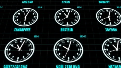Time Zone Analog Clock By HUD Futuristic Element Concept. Stock Footage 85109831